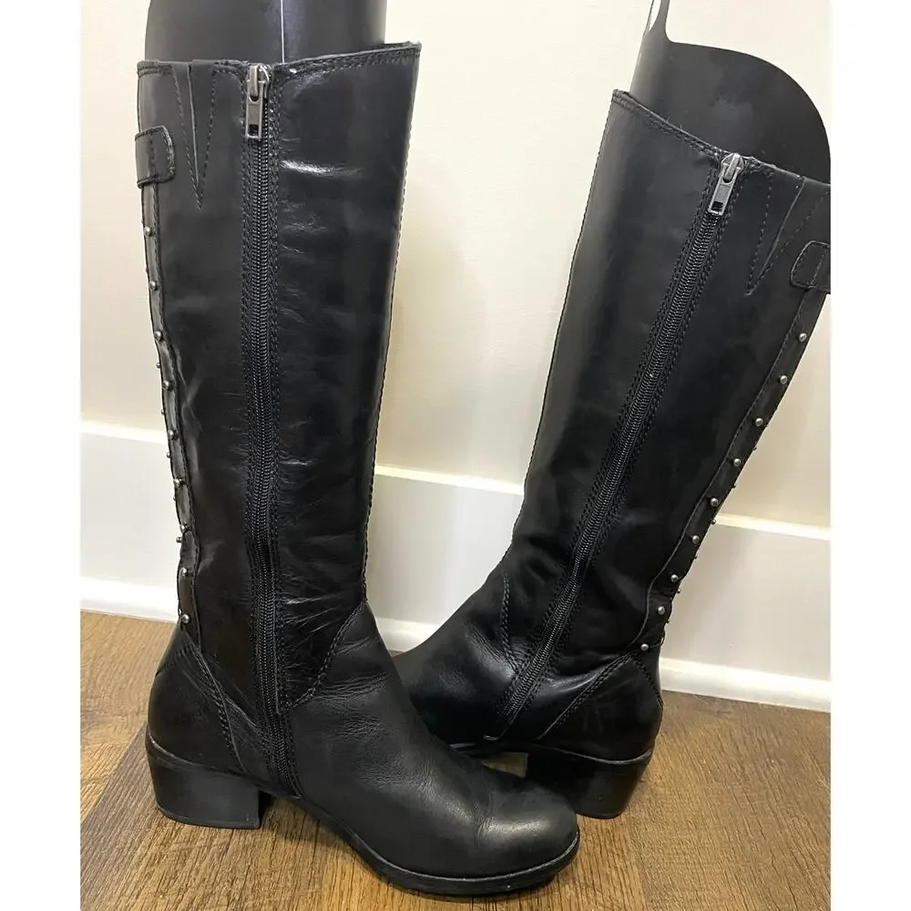 Arturo Chiang "Billie 2" Studded Riding Boots Black Leather Knee Boots Size 7.5 - Picture 3 of 13